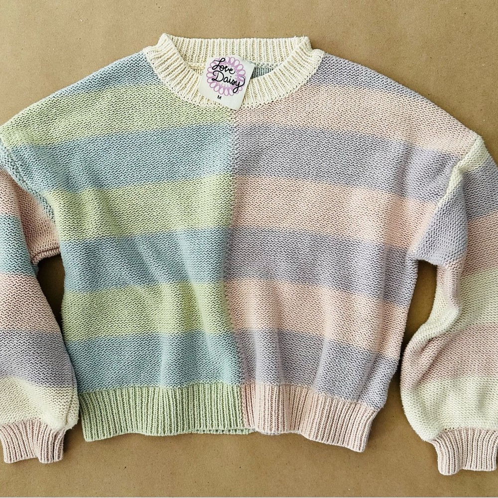 Daisy Pastel Mint Lavender Blush Striped Crewneck Sweater